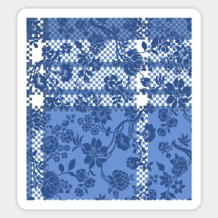 Classic Blue Damask Floral Pattern On textured Ground Sticker